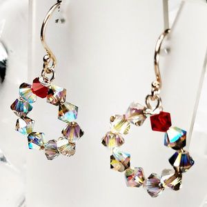 Christmas Wreath Earrings: Crystal AB and Siam